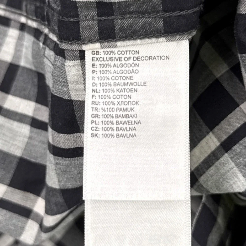 The North Face Button Down Shirt L Black White Plaid Cotton Long Sleeve A3MMU